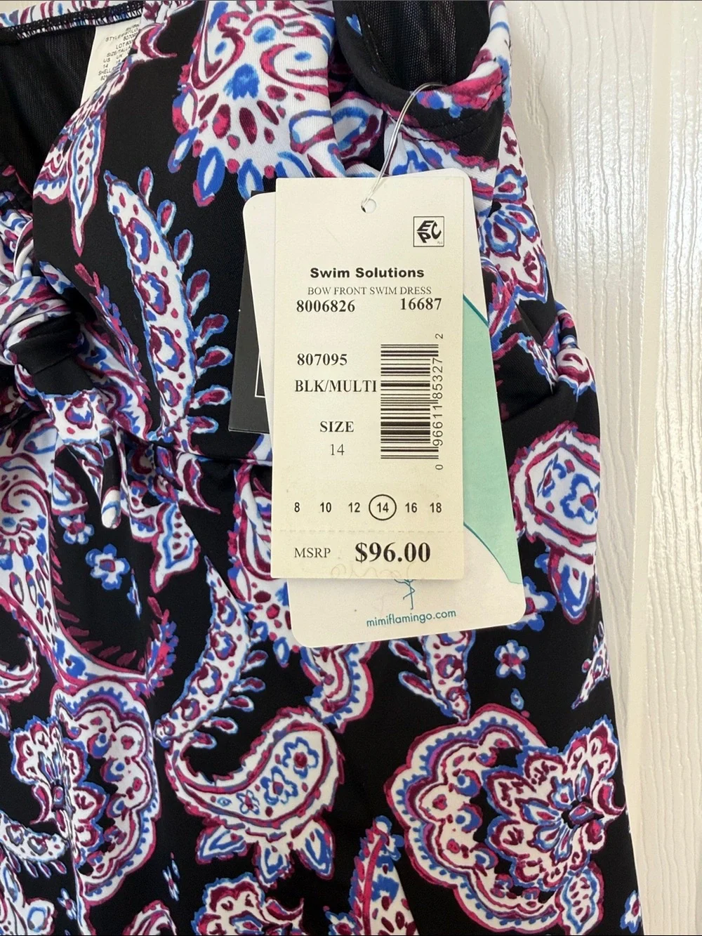 New! Swim Solutions Women's Black Paisley-Print Tummy-Control Swim Dress 12,14 - Picture 7 of 12